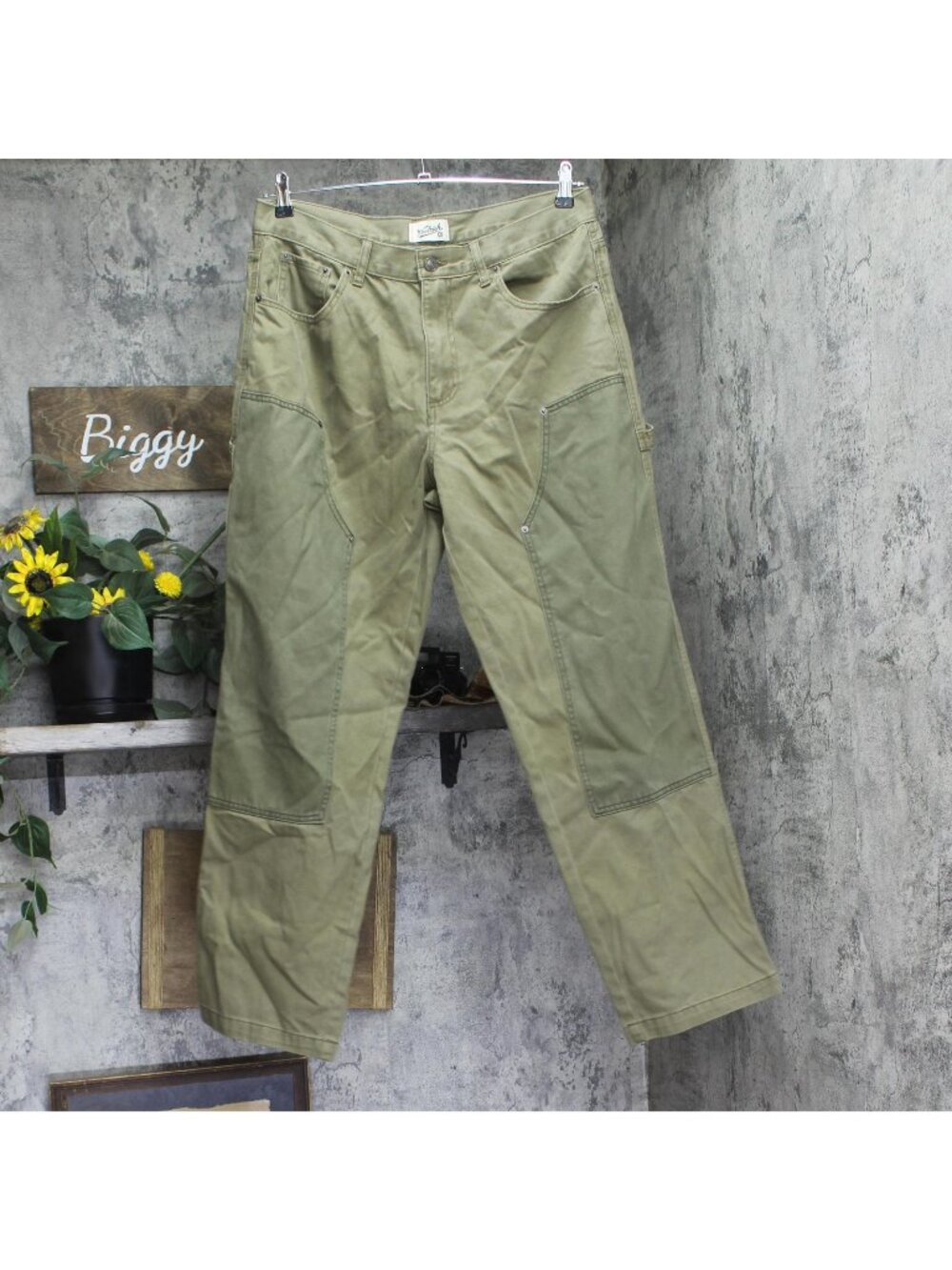 Woolrich X TGT Mid-Rise Straight Fit Cargo Pants Twill Jeans Olive Green 34x32